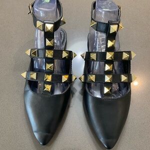 NICOLE MILLER Tulum black studded flats Womens Size 7.5